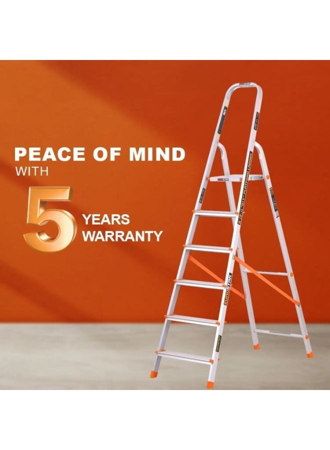 Eurostar Lightweight & Strong 6 feet 5+1 Steps ladder for home With Anti Slip Shoes Aluminium Ladder  (With Platform) - Image 4